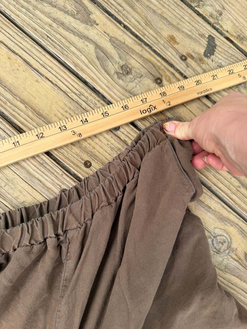 Homefrocks Brown Linen Elastic Waist Wide Leg Cropped Pants Size M - Picture 2 of 7